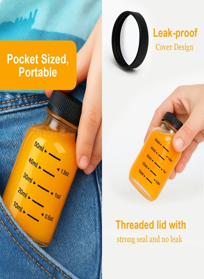 WERTIOO 16 Pack 2oz Glass Shot Bottles with Black Caps – Leakproof Wellness Shot Glass Bottles with ml & oz Scale – Mini Glass Jars with Lids for Juicing, Ginger Shots, Home & Party Favors - Image 3
